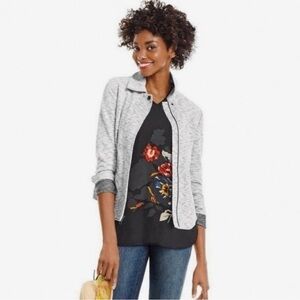 CAbi Neo Gray heathered white black moto zip jacket blazer size small